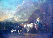 Simon van der Does Landscape with figures oil